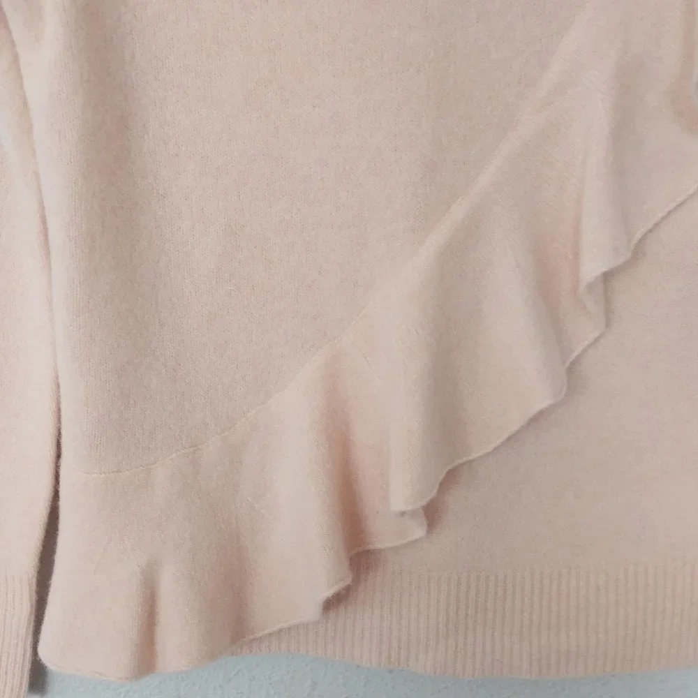 J. Crew Pink 100% Merino Wool Ruffle Long Sleeve Crew Neck Sweater NWOT